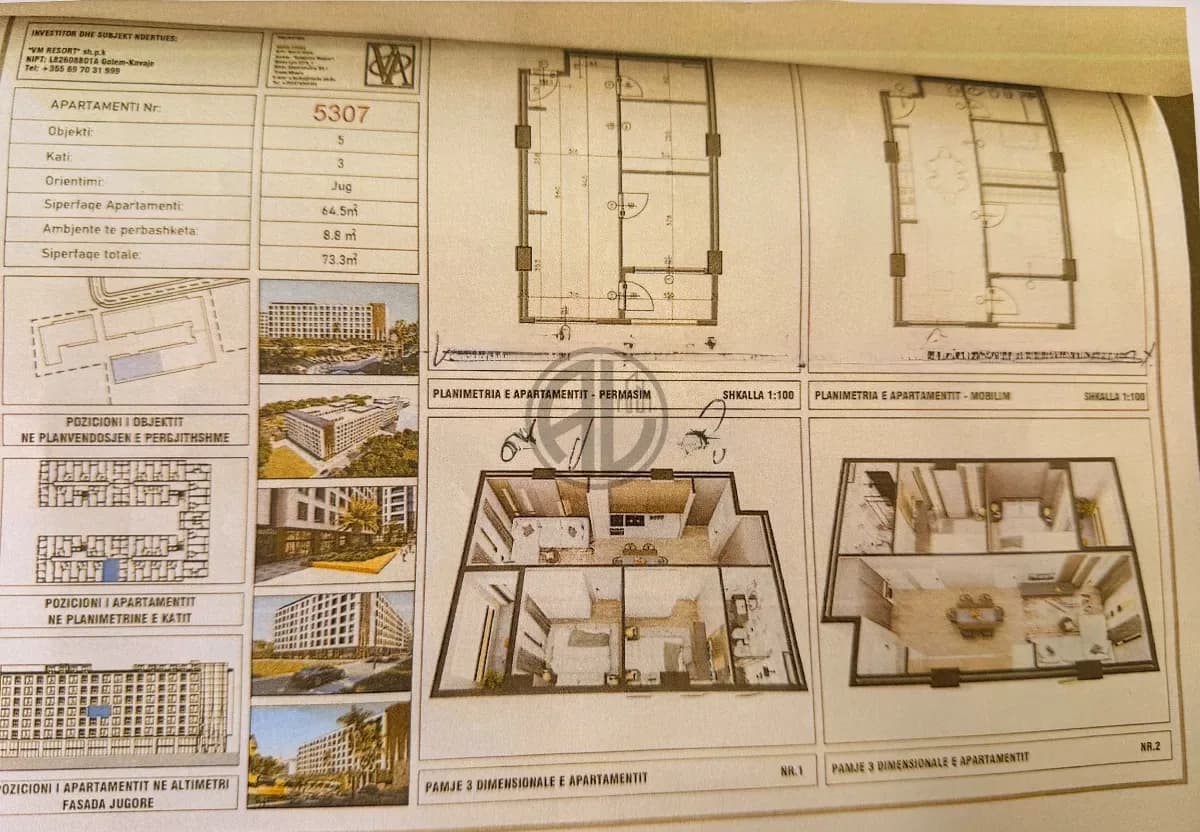 Apartament 2+1 73.3 m2 tek Rezidenca VM. 2