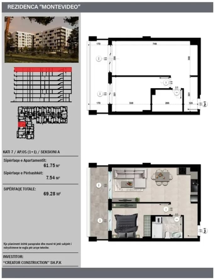 Apartament 1+1 ne Residencen Montevideo 2