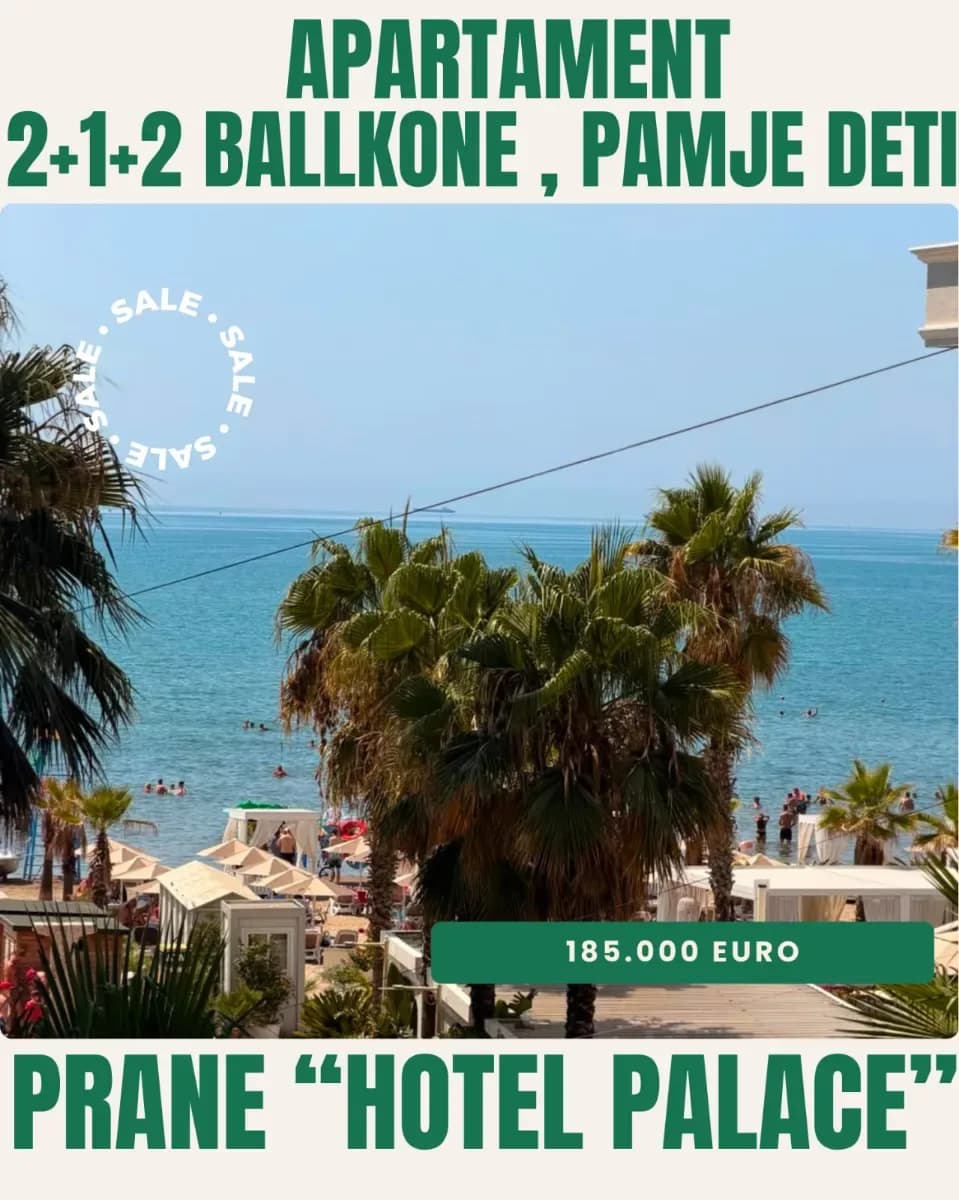 APARTAMENT 2+1 ME PAMJE DETI – PRANË HOTEL PALACE, DURRËS