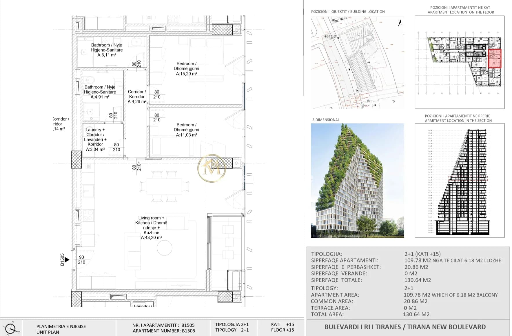 Shitje | Apartament 2 + 1 | New Boulevard Tower | 310000 € 2