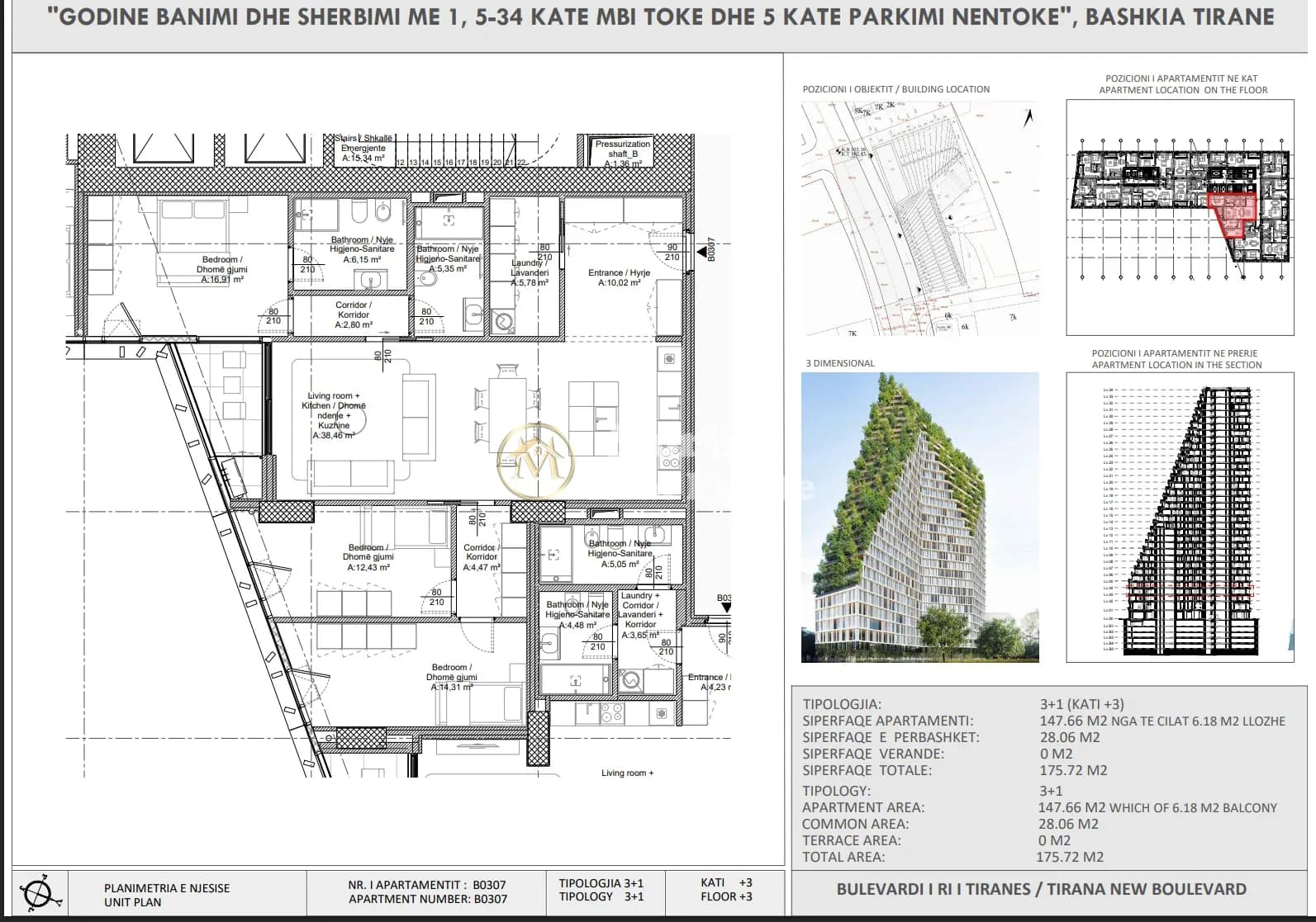 Shitje | Apartament 3 + 1 | The New Boulevard | 410000 € 2
