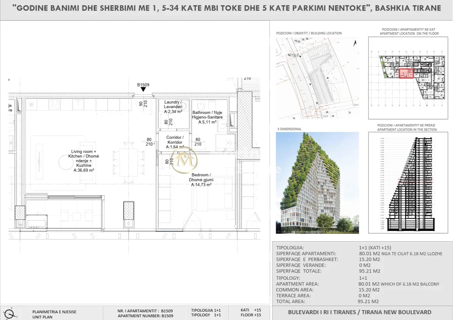 Shitje | Apartament 1 + 1 | New Boulevard Tower | 225000 € 2