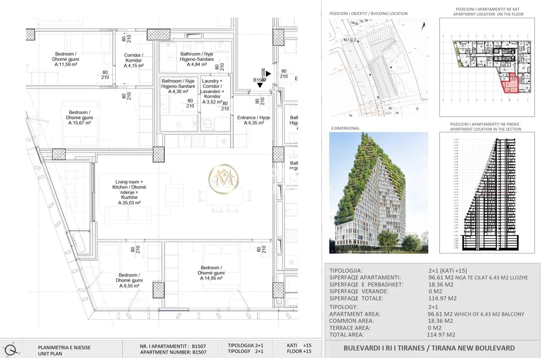 Shitje | Apartament 2 + 1 | New Boulevard Tower | 275000 € 2