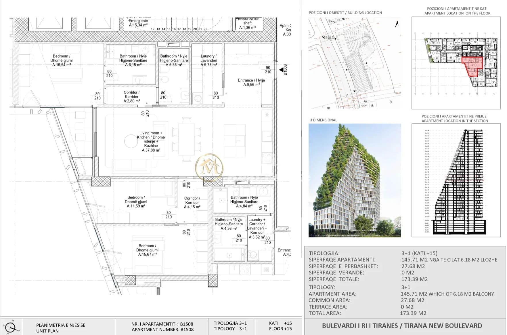 Shitje | Apartament 3 + 1 | New Boulevard Tower | 420000 € 2