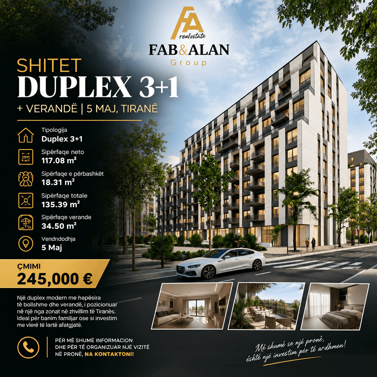🏡 SHITET DUPLEX 3+1 + VERANDË – 5 MAJ, TIRANË