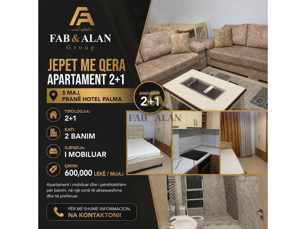 🏡 JEPET ME QERA APARTAMENT 2+1 – 5 MAJ