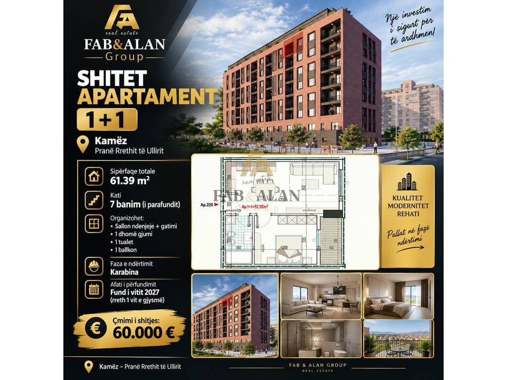🏠 SHITET APARTAMENT 1+1 – KAMËZ
