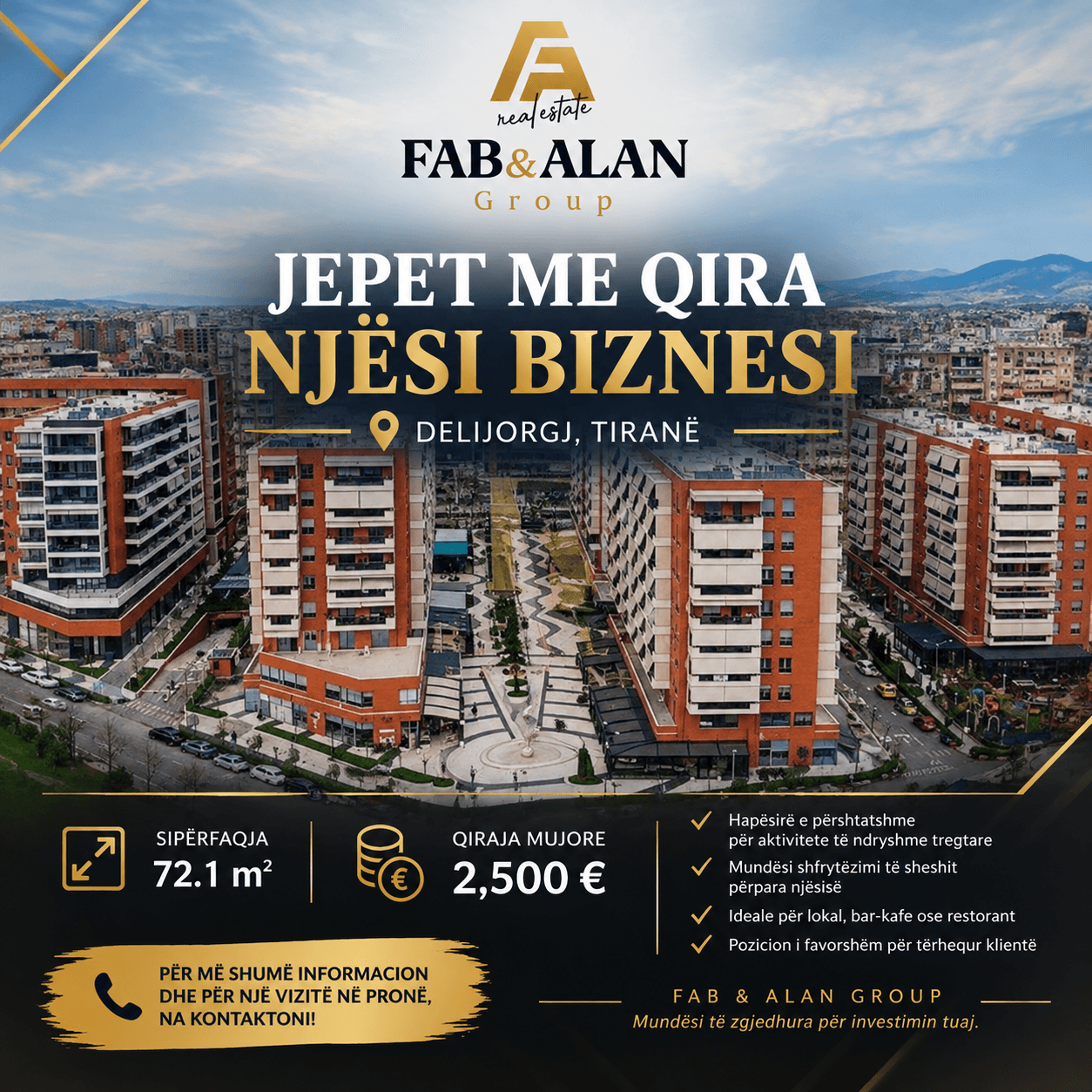 Dyqan për Qira në Kompleksin Delijorgji, Tiranë - 2500€ | 73.1 m²