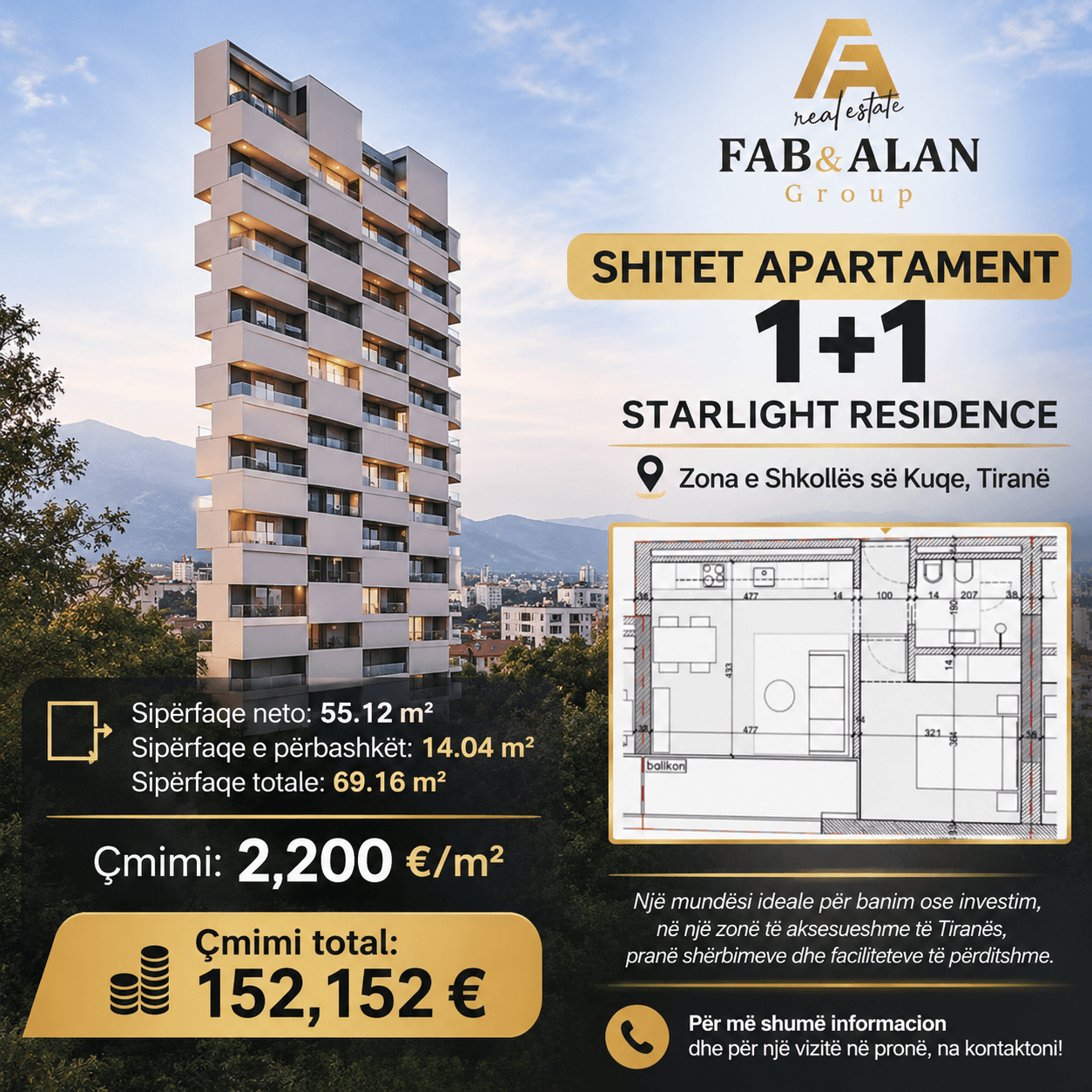 🏡 SHITET APARTAMENT 1+1 – STARLIGHT RESIDENCE 1