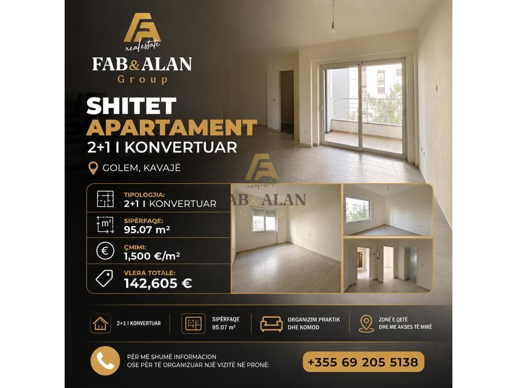 🏡 Shitet Apartament 2+1 i Konvertuar – Golem ,Kavajë
