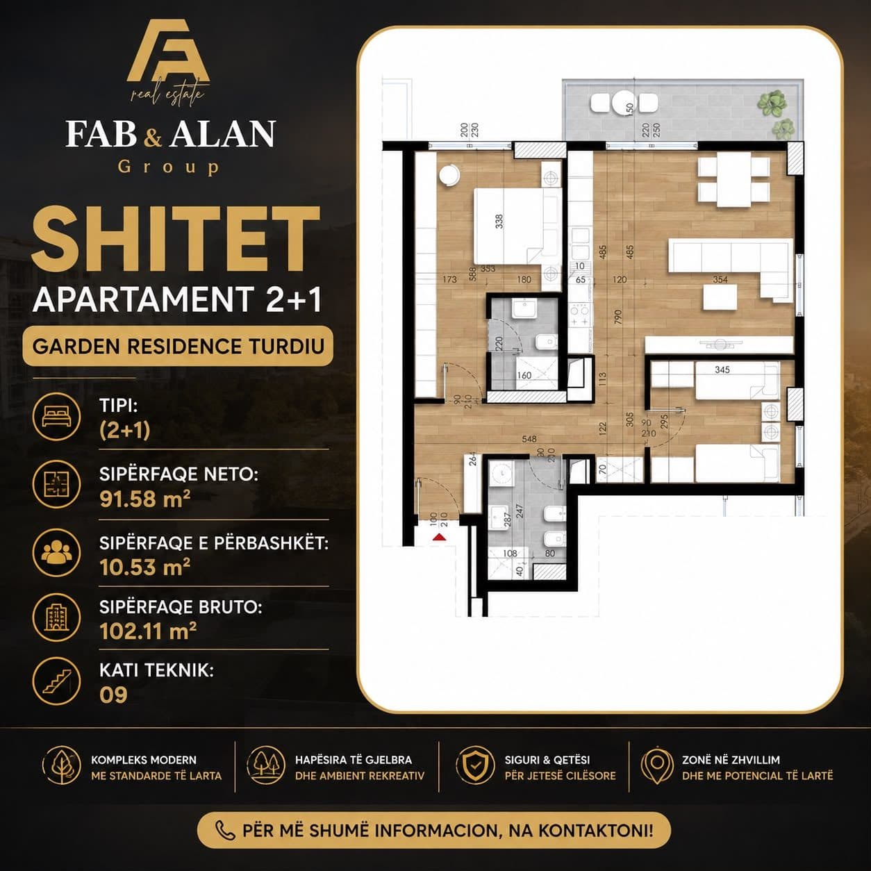 Apartament 2+1 në Shitje – Garden Residence Turdiu