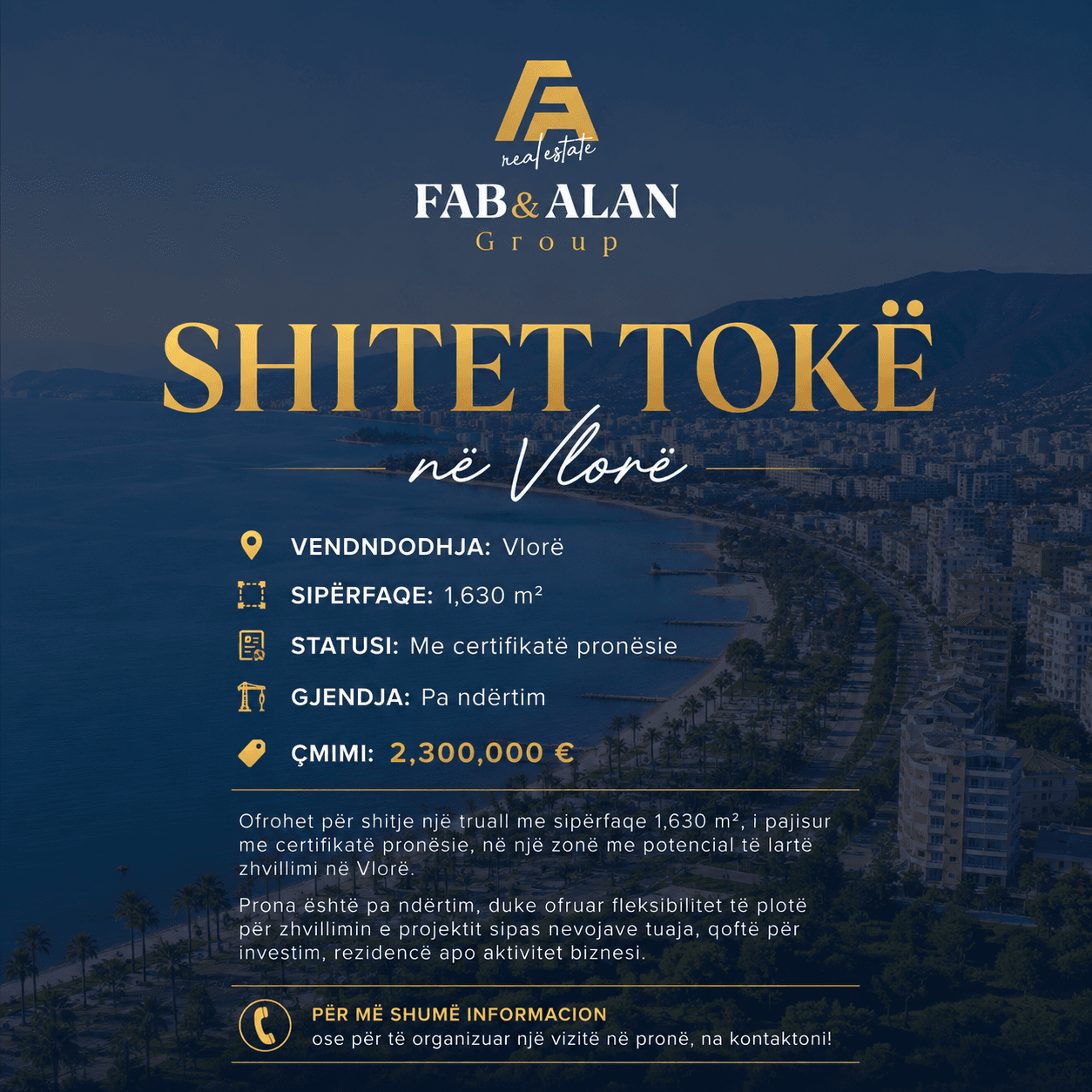 🌿 Shitet Tokë në Vlorë – Mundësi e Shkëlqyer Investimi! - 2,300,000 €