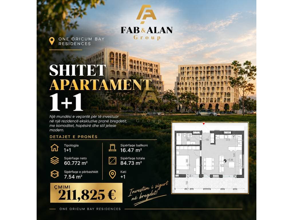 SHITET APARTAMENT 1+1 – ONE ORICUM BAY RESIDENCES 1