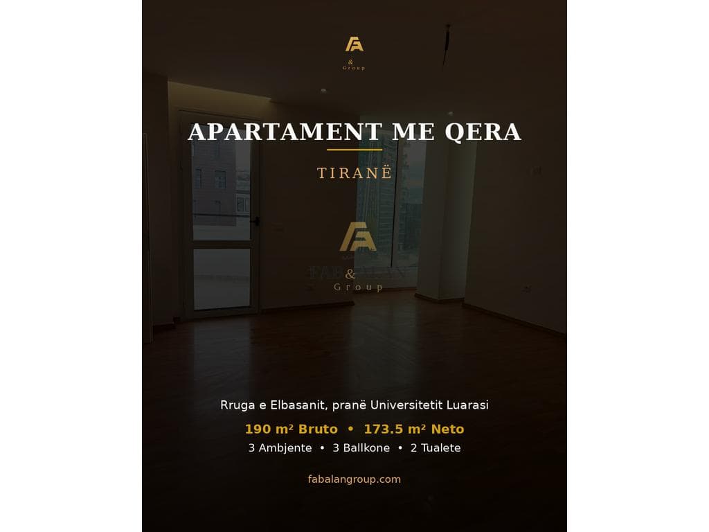 Apartament 3+2 Me Qira në Rruga e Elbasanit, Tiranë – 2145€ | 190 m²