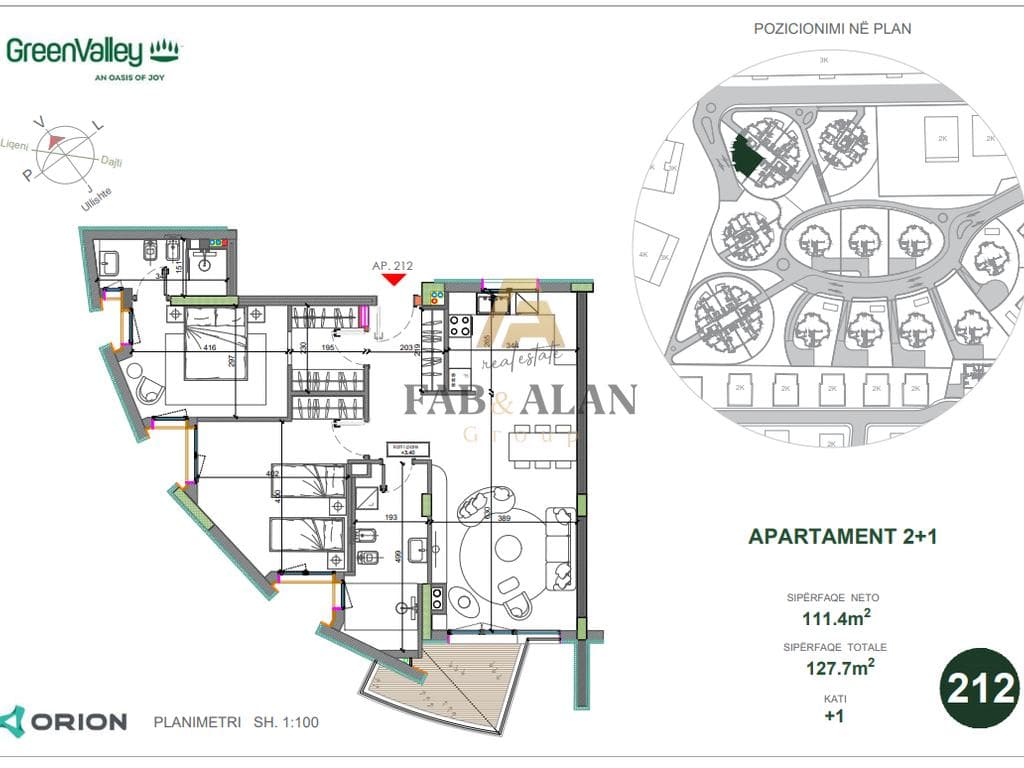 Apartament Modern 2+1 me Ballkon – Rezidenca Green Valley, Liqeni Artificial Çmimi 378,000€ 3
