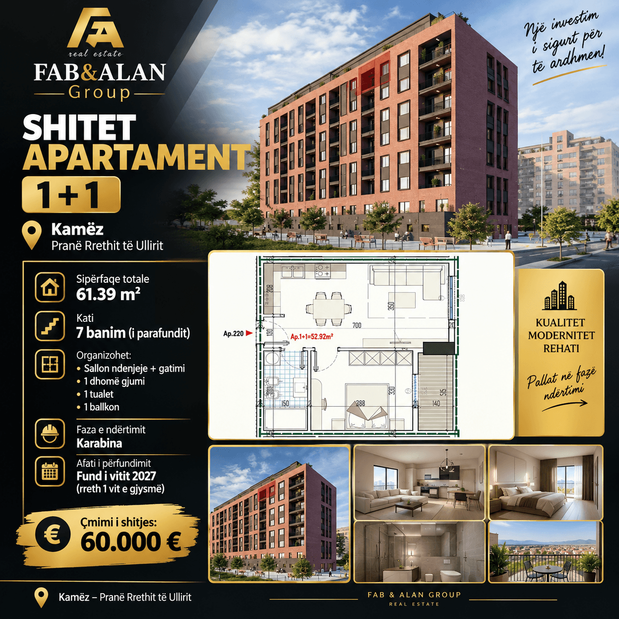 🏠 SHITET APARTAMENT 1+1 – KAMËZ