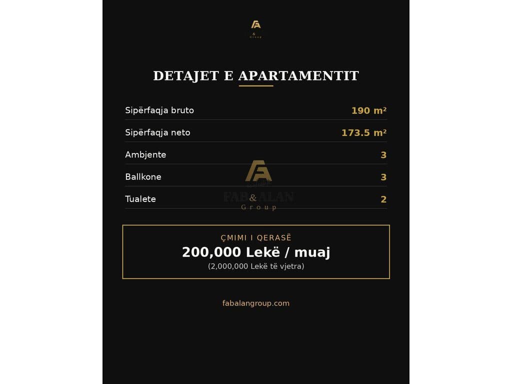 Apartament 3+2 Me Qira në Rruga e Elbasanit, Tiranë – 2145€ | 190 m² 2