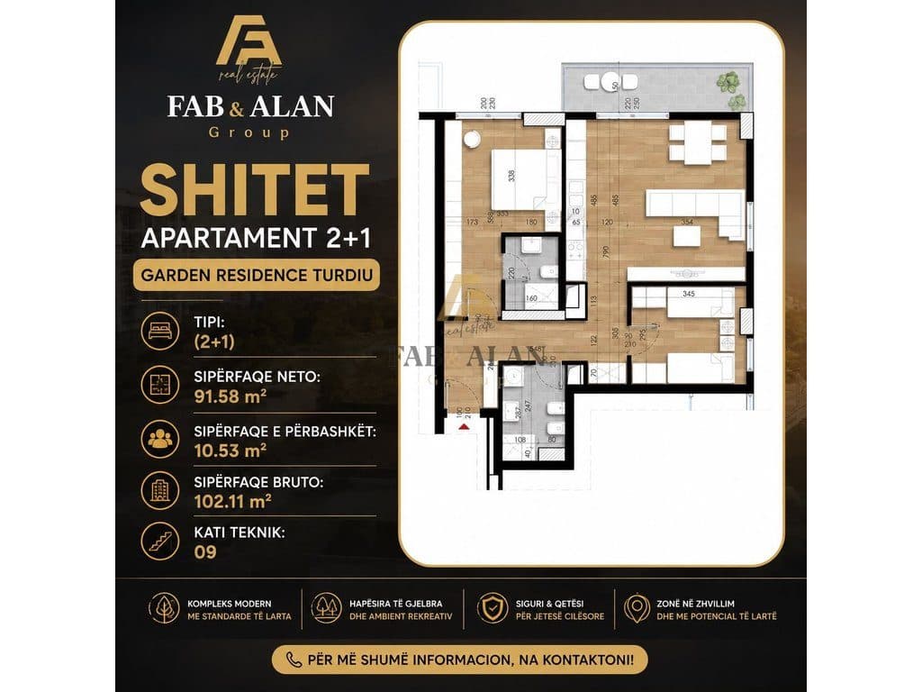 Apartament 2+1 në Shitje – Garden Residence Turdiu