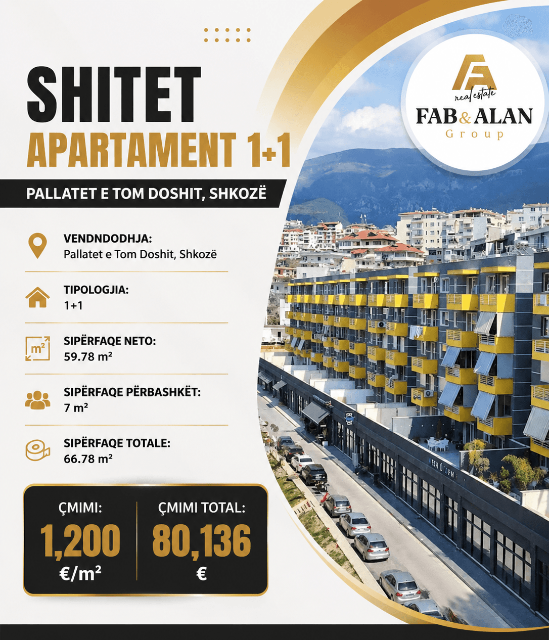 Apartament 1+1 Për Shitje në Shkozë, Tiranë - 80.136€ | 67 m²