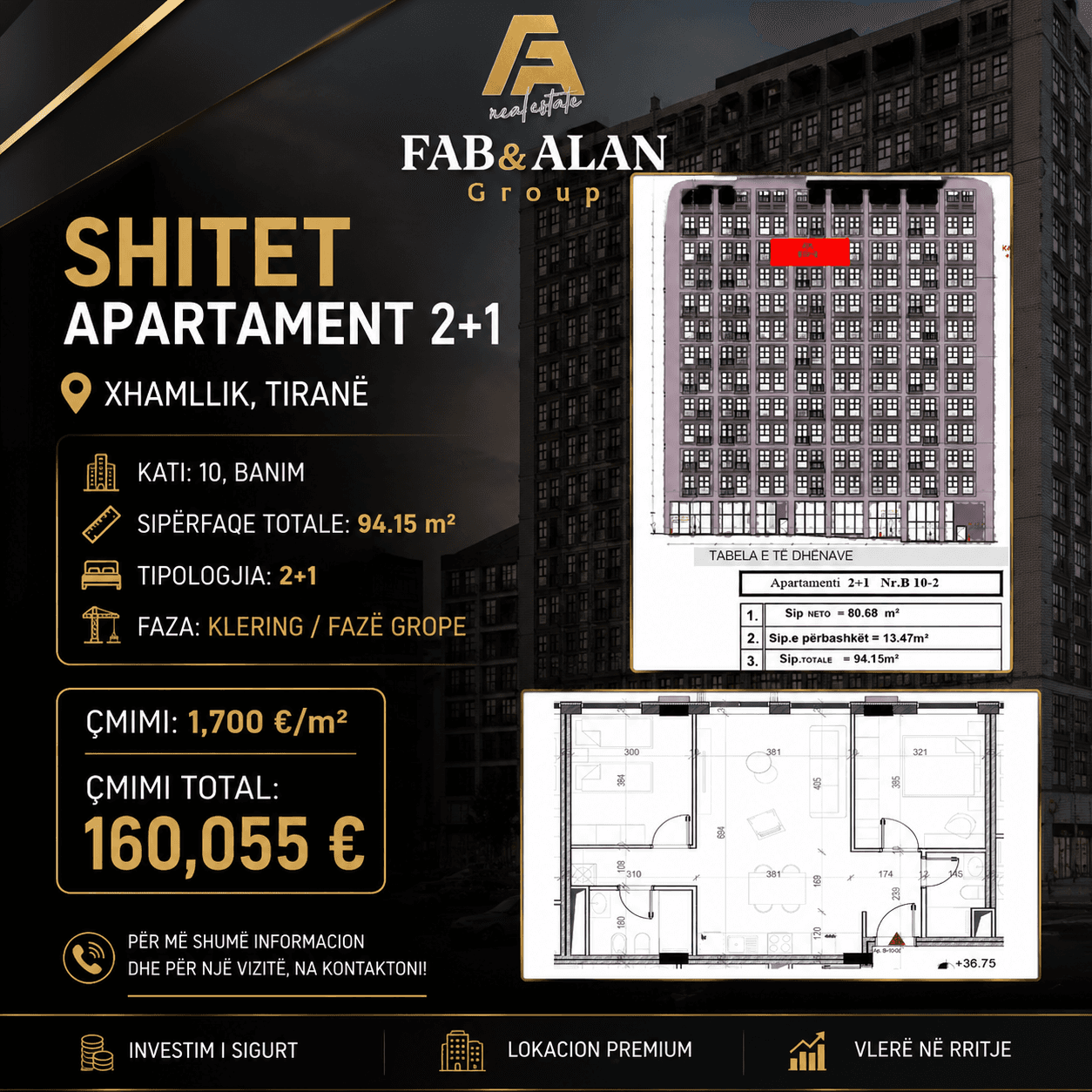 SHITET APARTAMENT 2+1 – XHAMLLIK, TIRANË