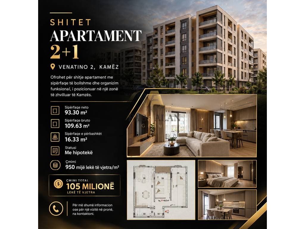 🏡 SHITET APARTAMENT 2+1 – VENATINO 2, KAMËZ 1