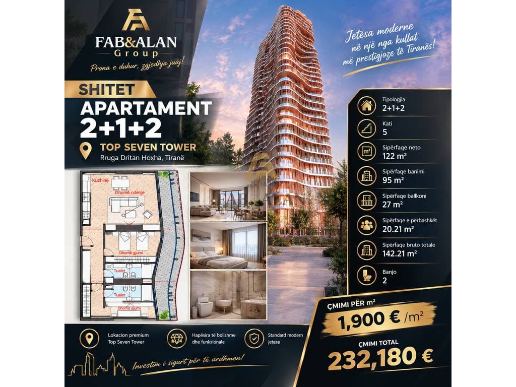 🏙️ SHITET APARTAMENT 2+1+2 – TOP SEVEN TOWER