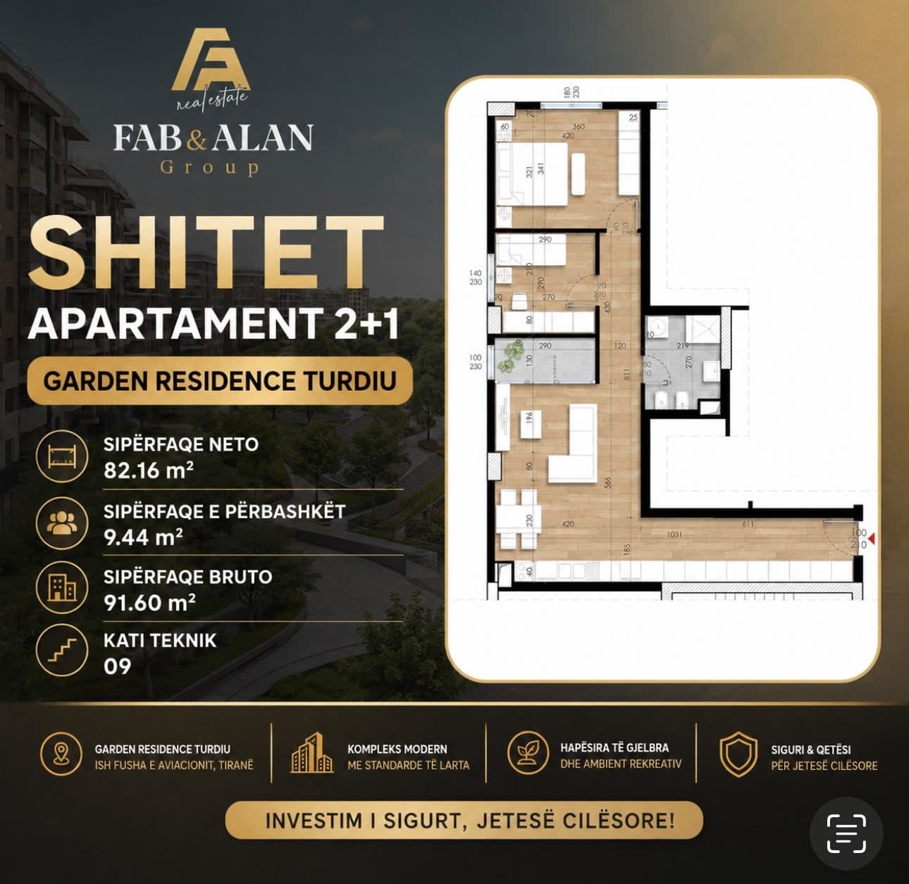 Apartament 2+1 në Shitje – Garden Residence Turdiu, Tiranë