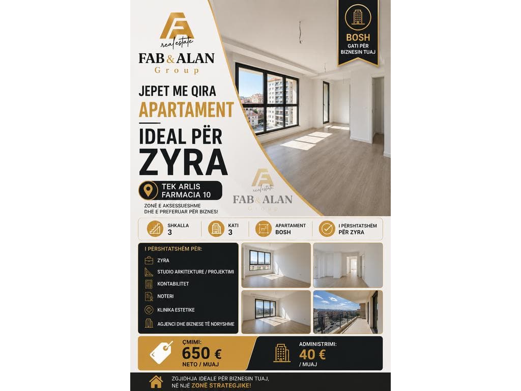 Apartament 3+2 Me Qira ke Arlis Construction ke Farmacia 10 prane Spitalit QSUT (Nënë Tereza), Tiranë - 650€ | 132 m²