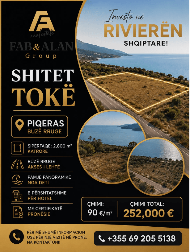 🌊 Shitet Tokë në Piqeras – Mundësi e Shkëlqyer Investimi!