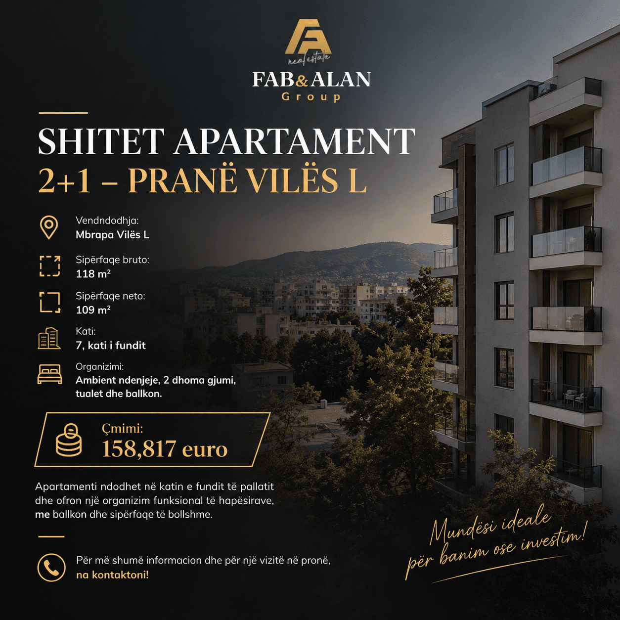 SHITET APARTAMENT 2+1 – PRANË VILËS L 1
