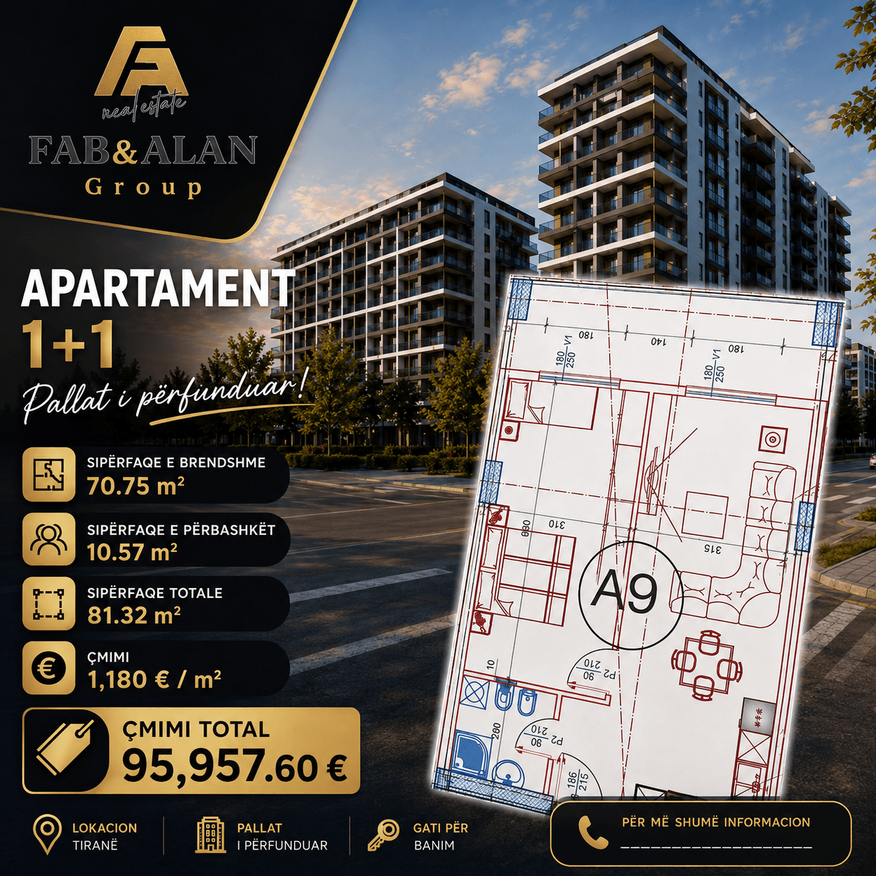 Apartament 1+1 në shitje - 95,957€