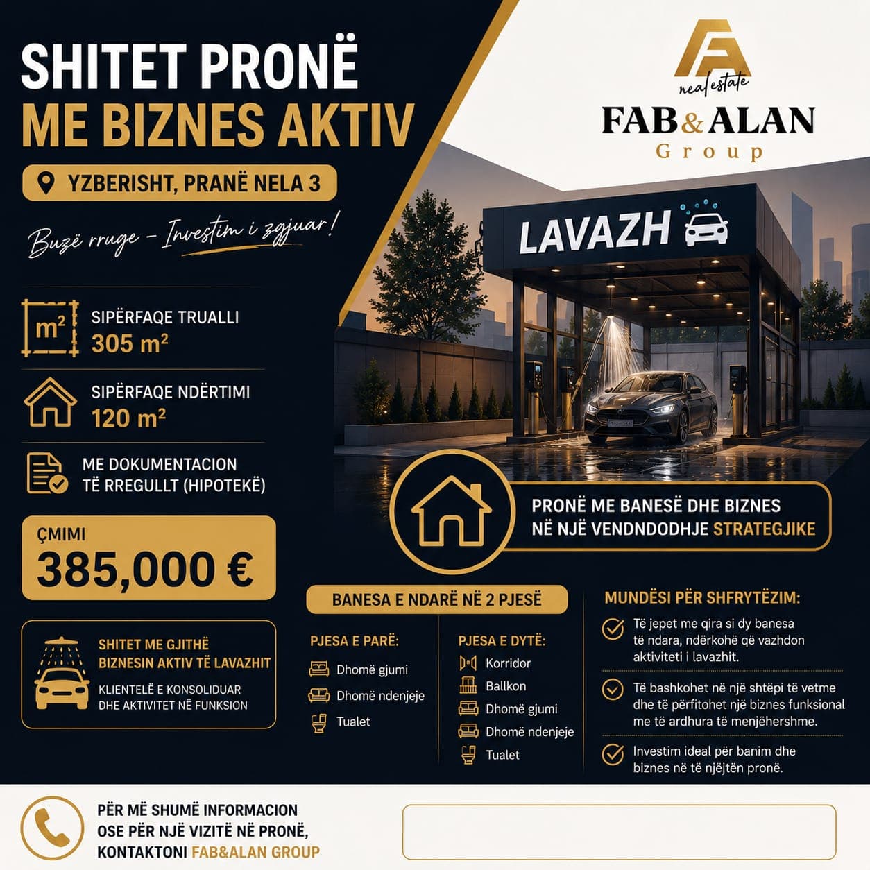 🏡 Shitet pronë me biznes aktiv – Yzberisht, pranë Nela 3