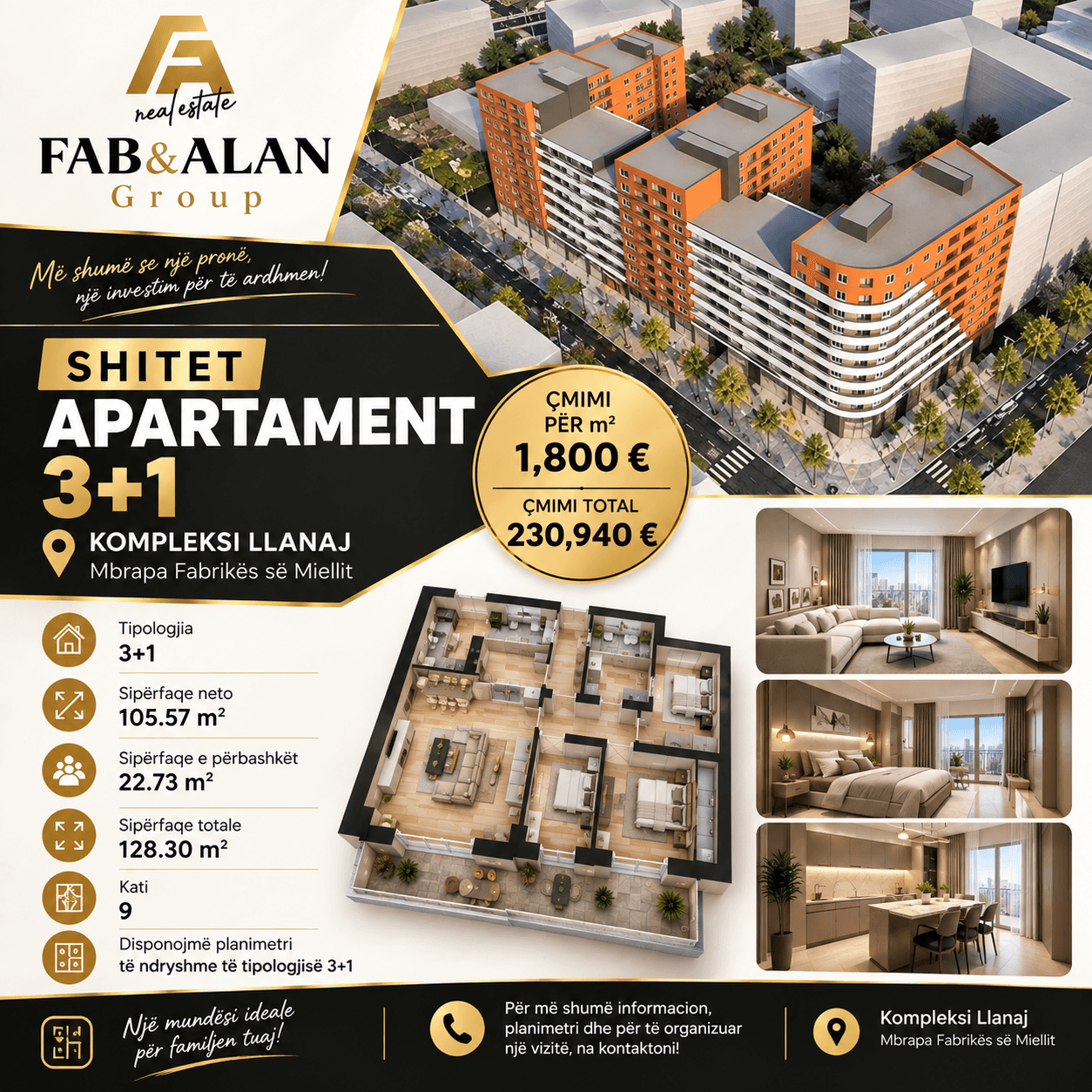 SHITET APARTAMENT 3+1 – KOMPLEKSI LLANAJ