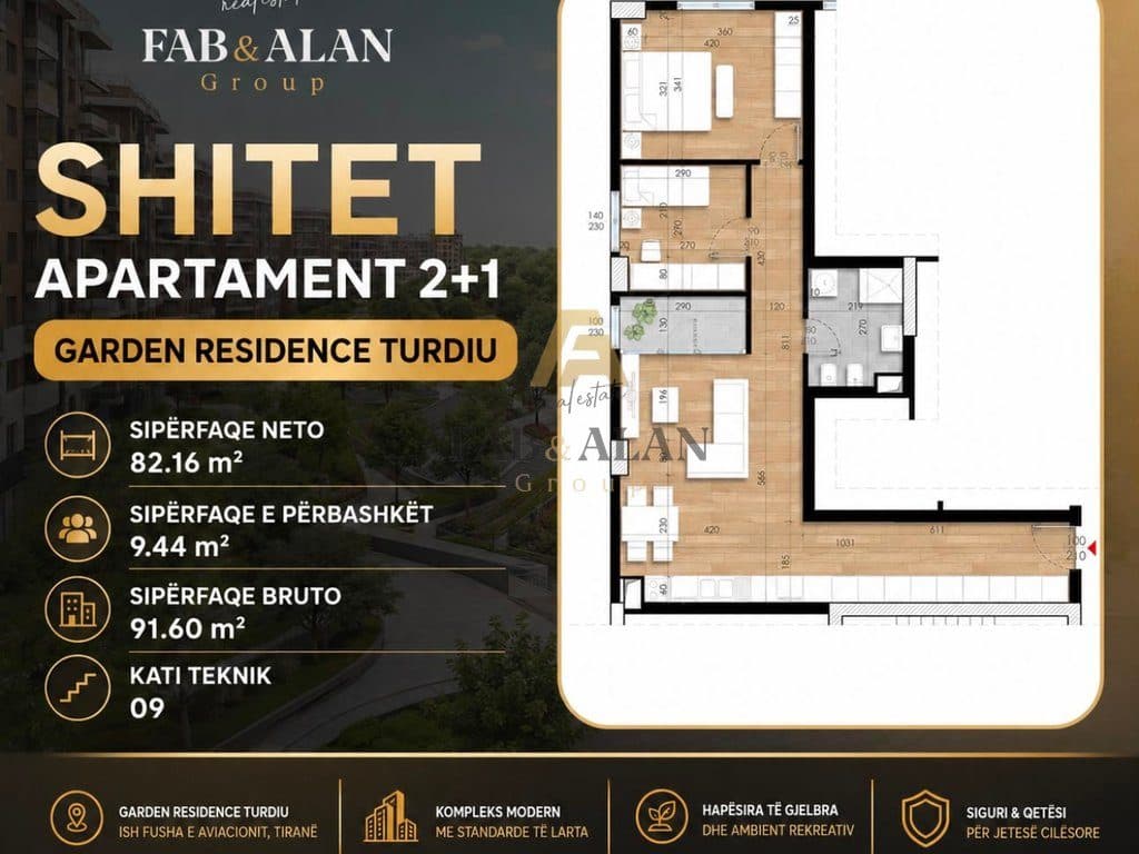 Apartament 2+1 në Shitje – Garden Residence Turdiu, Tiranë