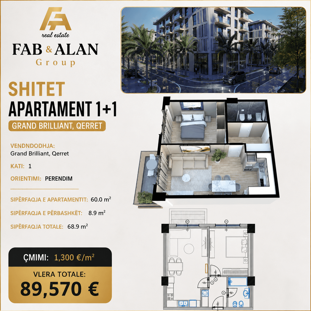 Apartament 1+1 Për Shitje në Qerret, Kavajë - 89,570€ | 69 m²