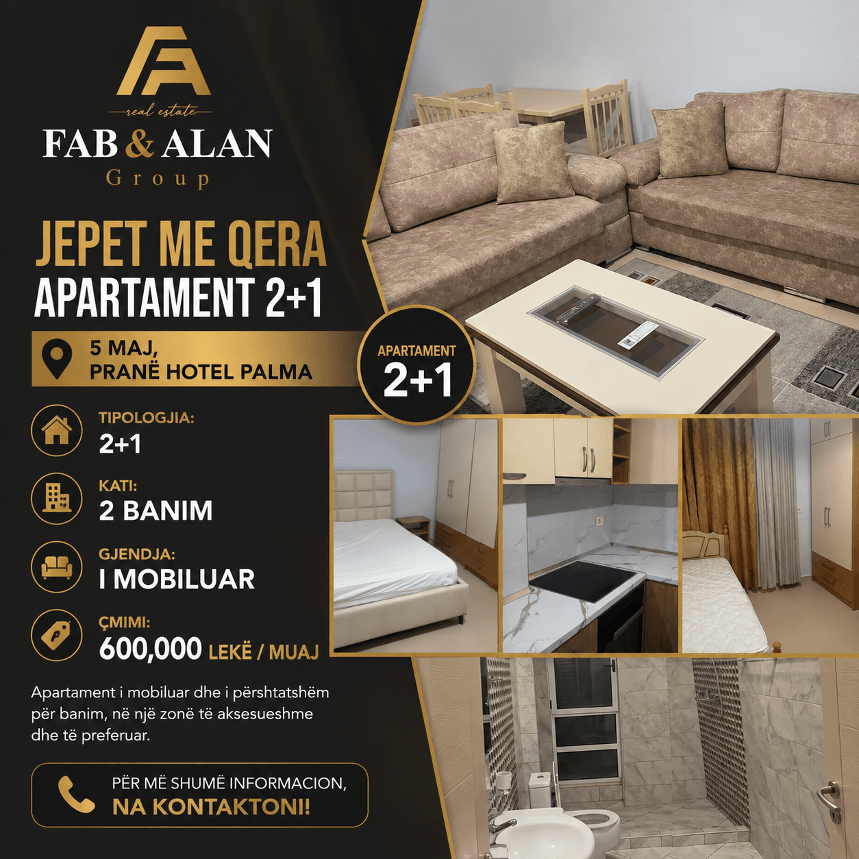 🏡 JEPET ME QERA APARTAMENT 2+1 – 5 MAJ