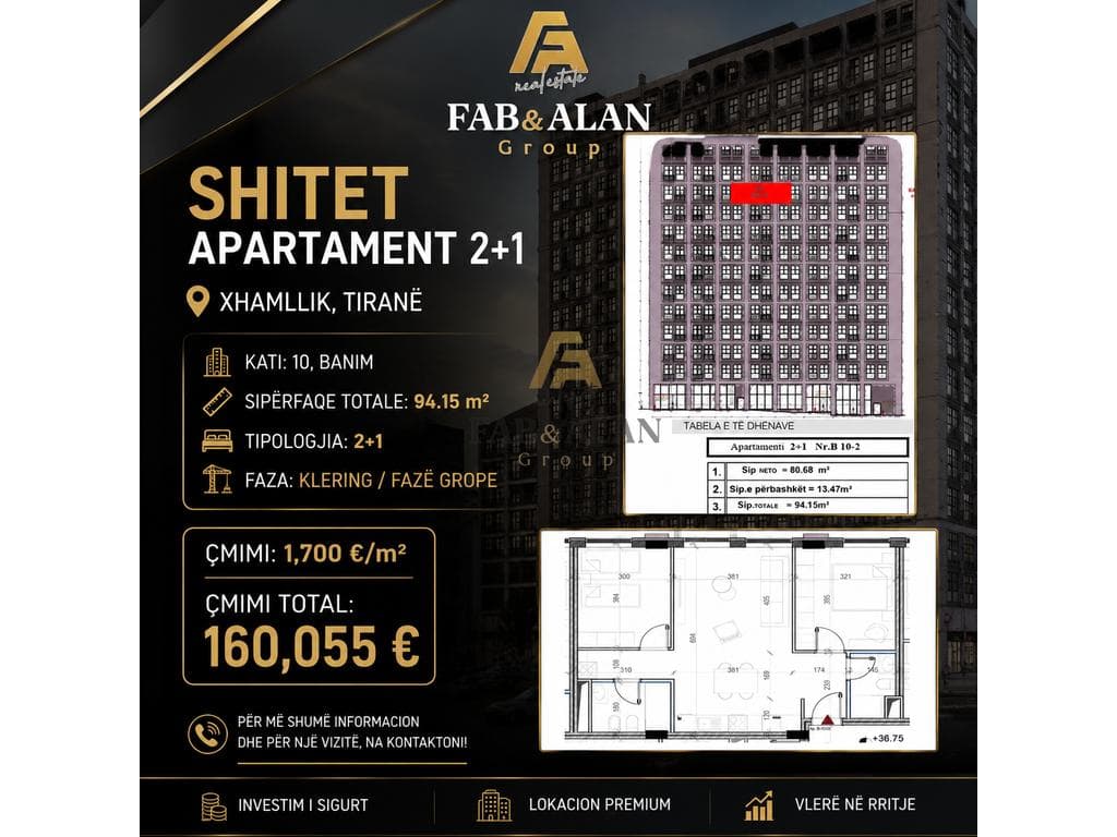 SHITET APARTAMENT 2+1 – XHAMLLIK, TIRANË