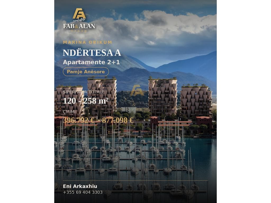 Apartamente 2+2 Në Shitje Marina Orikum, në Orikum, Vlorë - Çmimi në Kontakt |120 m² - 258 m²