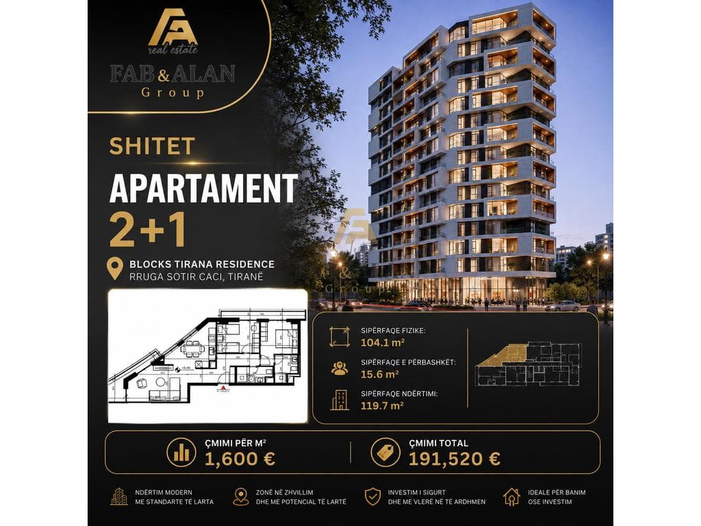 🏡 SHITET APARTAMENT 2+1 – BLOCKS TIRANA RESIDENCE 2