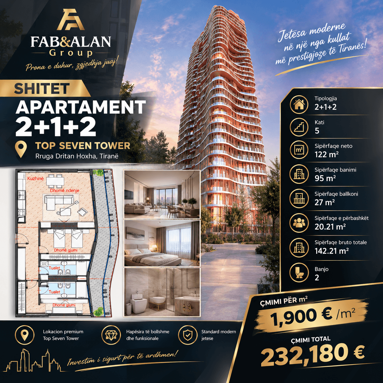 🏙️ SHITET APARTAMENT 2+1+2 – TOP SEVEN TOWER