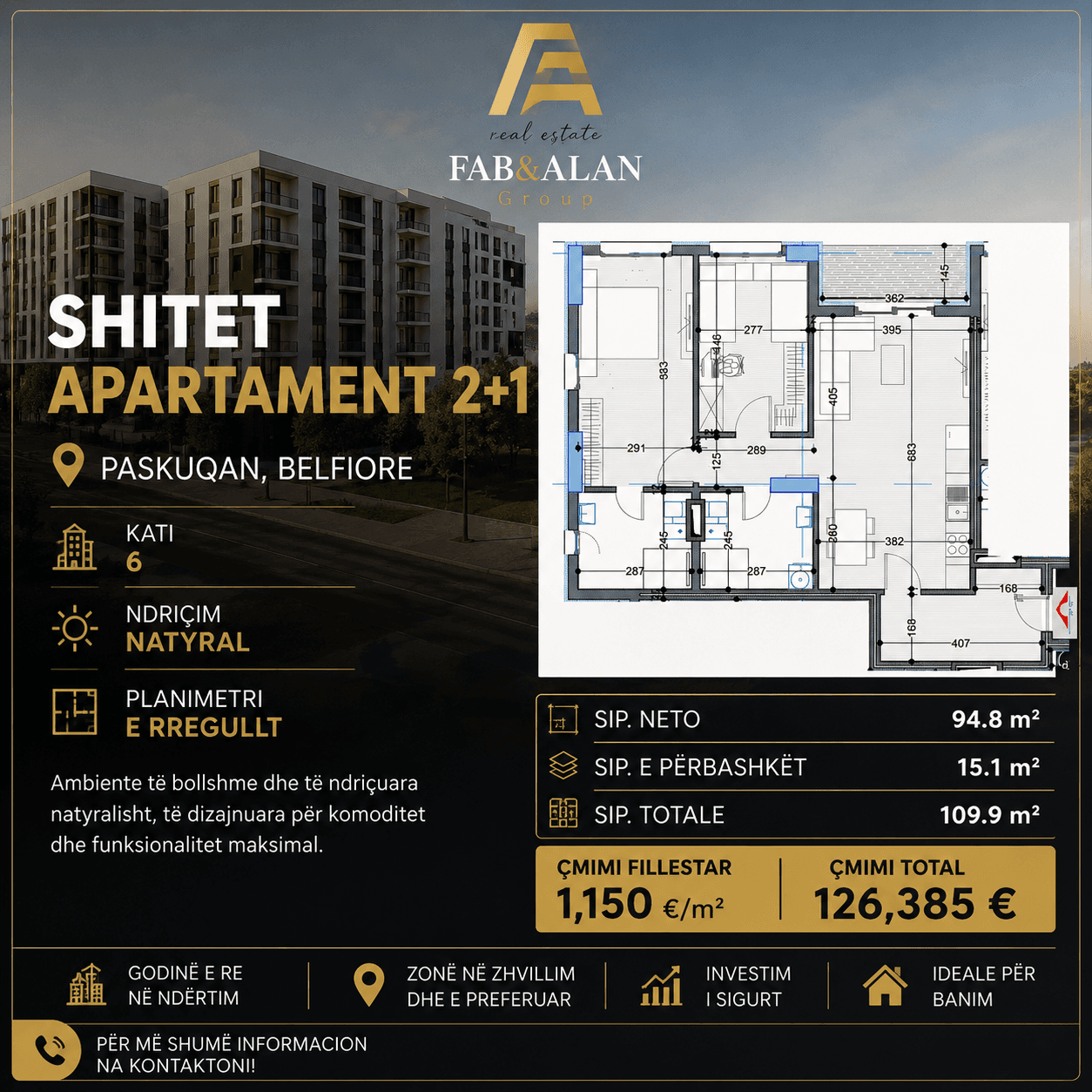 🏡 SHITET APARTAMENT 2+1 – PASKUQAN | BELFIORE