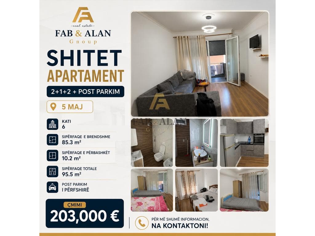 🏡 Shitet apartament 2+1+2 + postparkim, në zonën e 5 Majit.