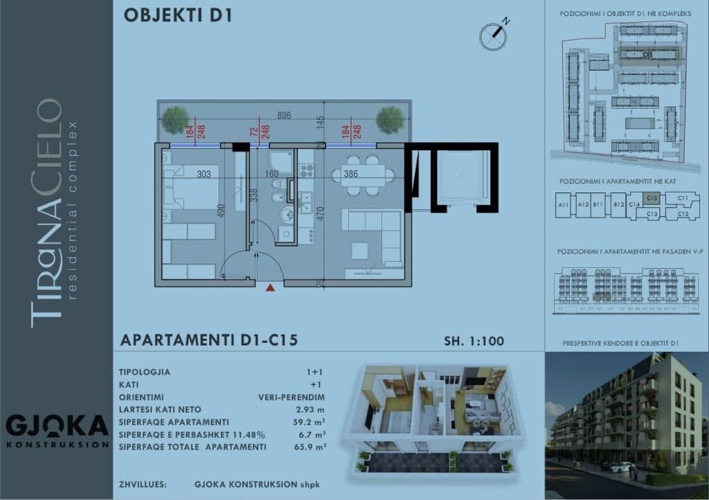 🏡 Apartament për shitje 1+1 – Tirana Cielo, pranë TEG 3