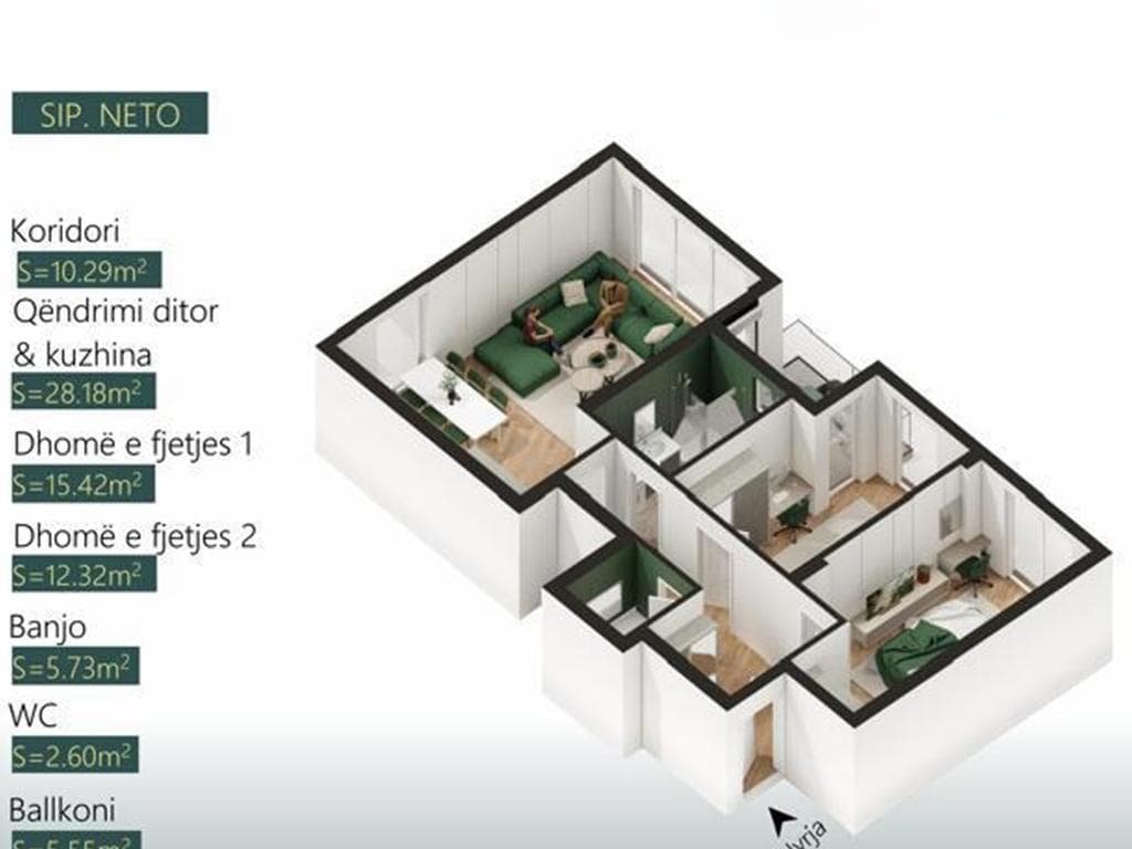 Banesë në shitje 92.85m² në lagjen Mati 1 2