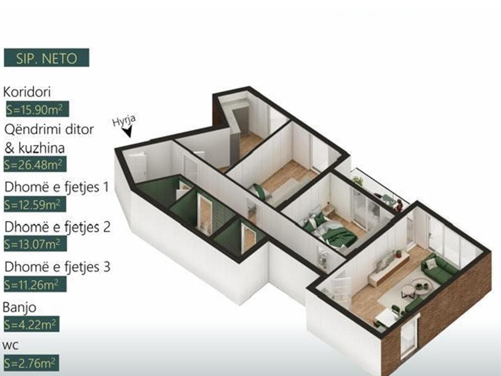 Banesë në shitje 111.93m² në lagjen Mati 1 2