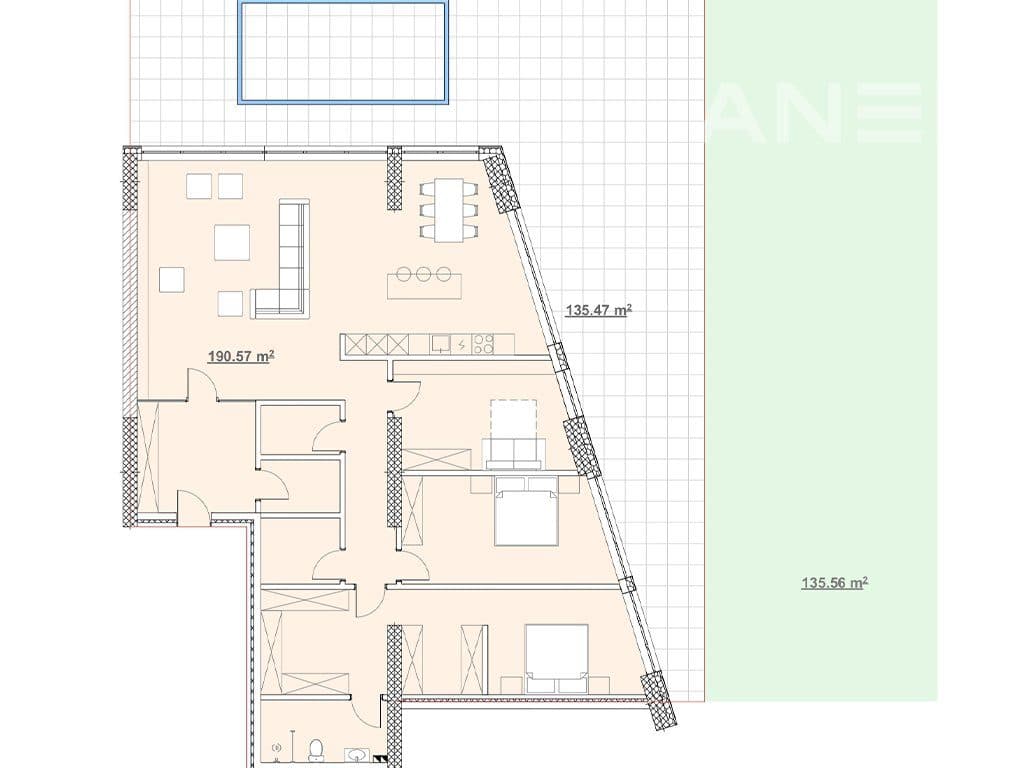Banesë në shitje 190.57m² + 135.47m² tarracë në Marigona Hill 2