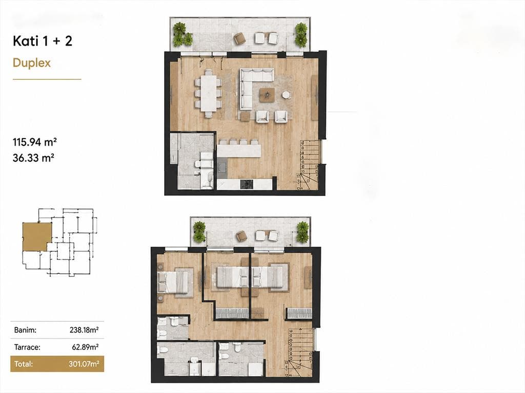 Duplex në shitje 238.18m² + 62.89m² tarracë në Marigona Hill 2