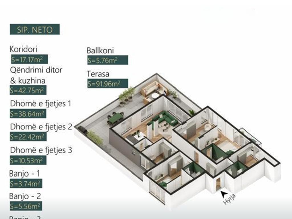 Penthouse në shitje 190.29m² +91.96m² tarracë te Mati 1 2
