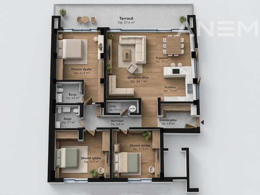 Terracier në shitje 138.3m² + 37.4m² tarracë në Marigona Hill 2