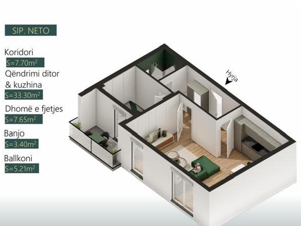 Banesë në shitje 66.59m² në lagjen Mati 1 2